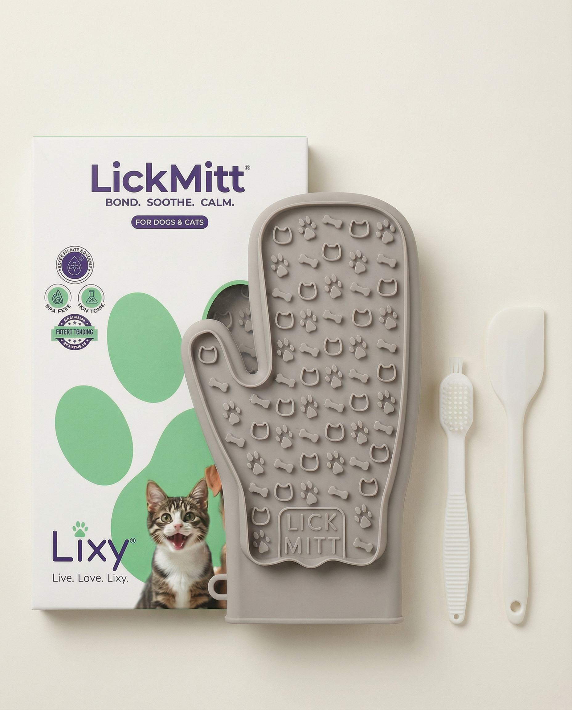 LickMitt® Dual-Sided Calming & Grooming Mitt | Gray