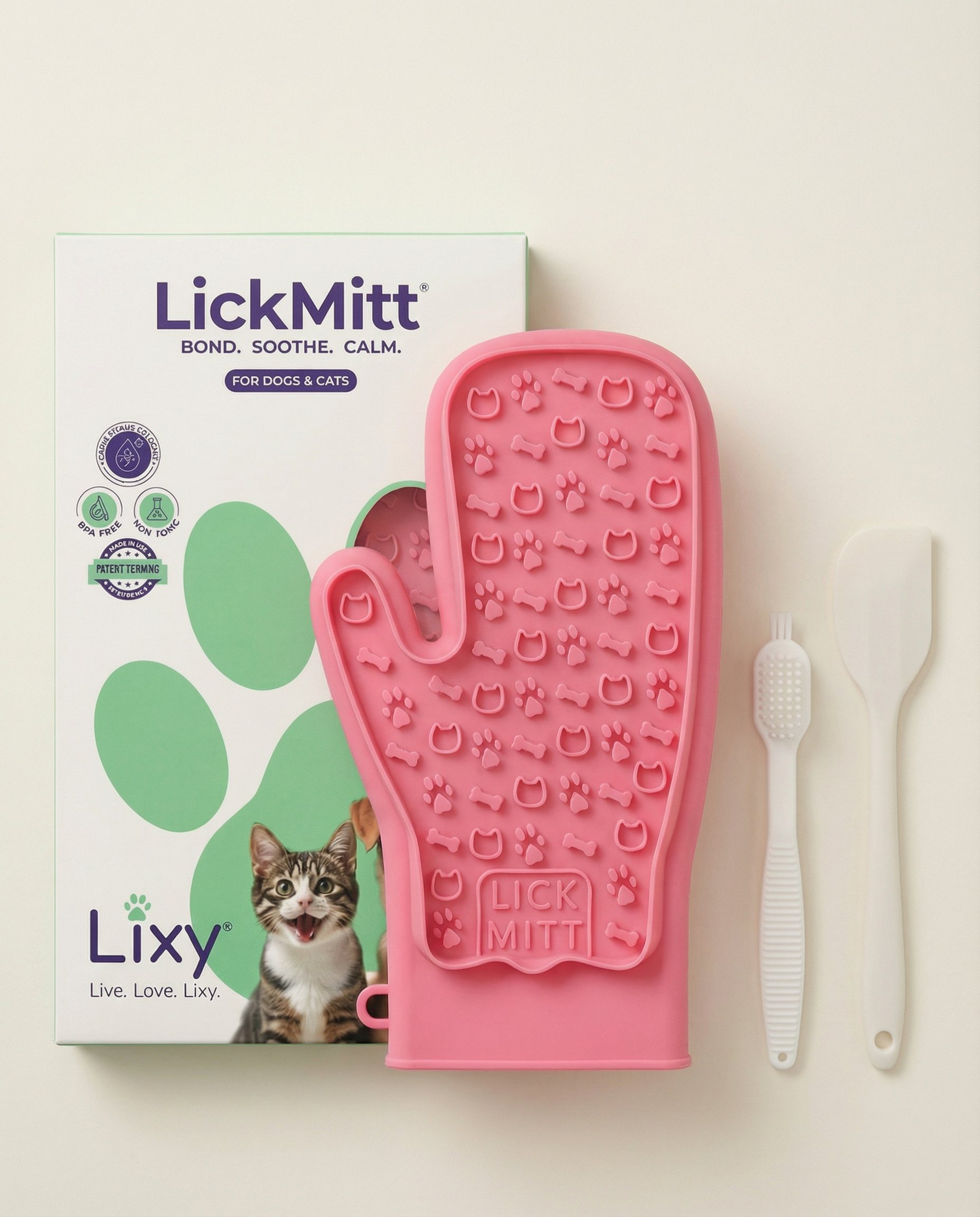 LickMitt® Dual-Sided Calming & Grooming Mitt | Pink